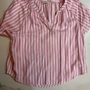 beachlunchlounge Pink and White Striped Blouse